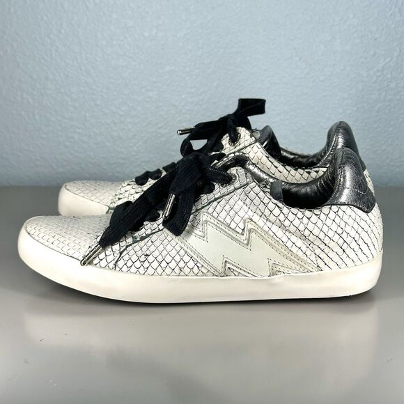 ZADIG & VOLTAIRE Neo Keith Snakeskin Embossed Leather Sneakers White Size 37 - Picture 5 of 16